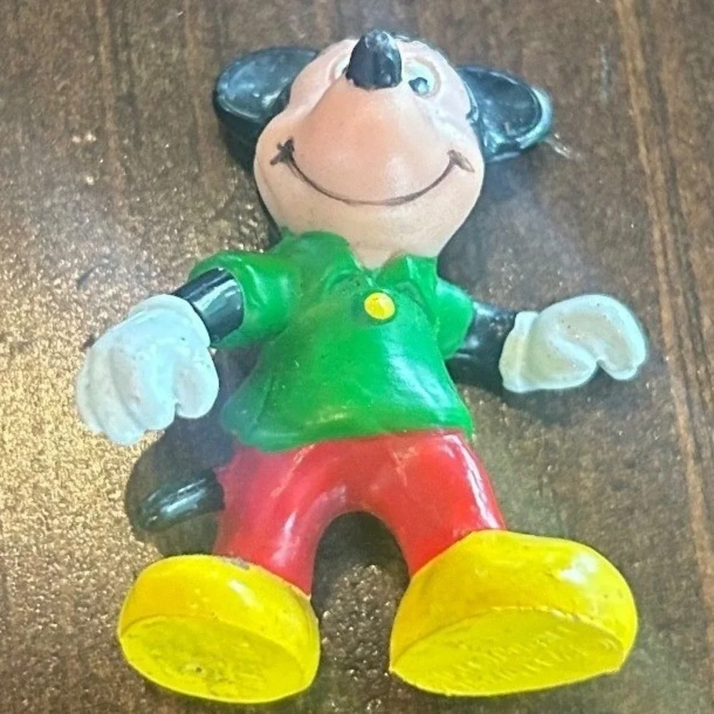Vintage Disney Mickey Mouse Figure Green Red Yellow PVC Toy Kids Retro‎ 70s 80s